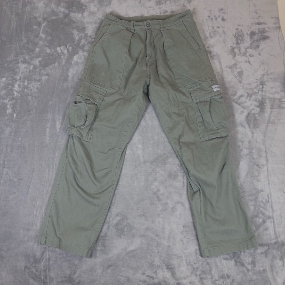Youngla Cargo Pants Mens 34R Green Straight Leg Multi Pocket Streetwear Utility